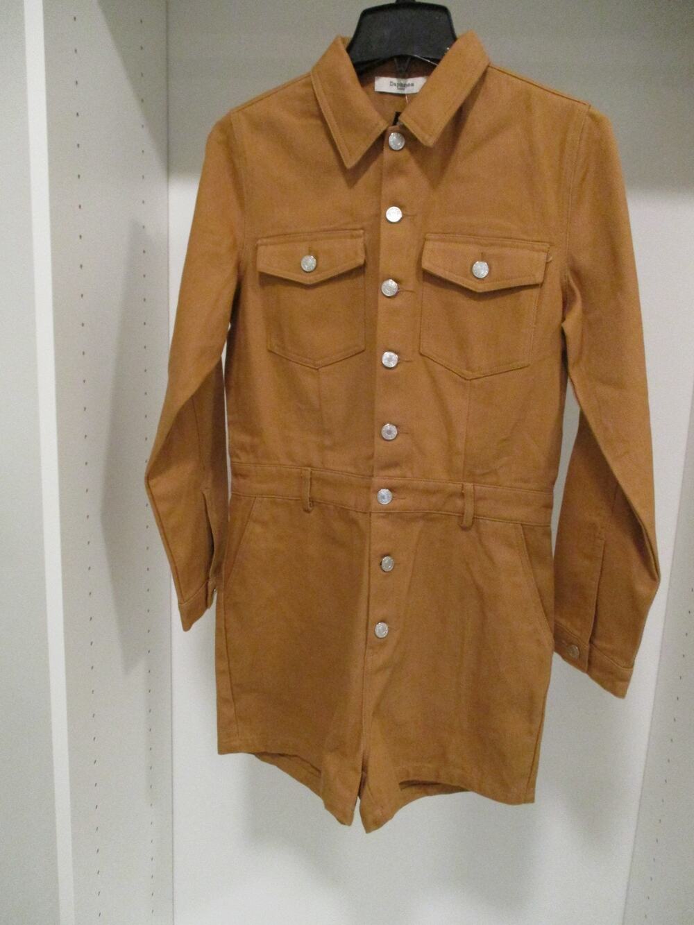 DAPHNEA PARIS NASTY GIRL LONG SLEEVE DENIM SHORT BROWN JUMPSUIT SIZE S